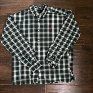 Boys Ralph Lauren Polo Blue Green Red White Plaid Button Down Oxford Shirt M